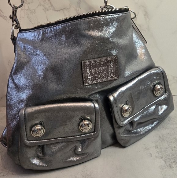 COACH Silver Metallic POPPY Shoulder 2-Way Bag - Picture 4 of 16